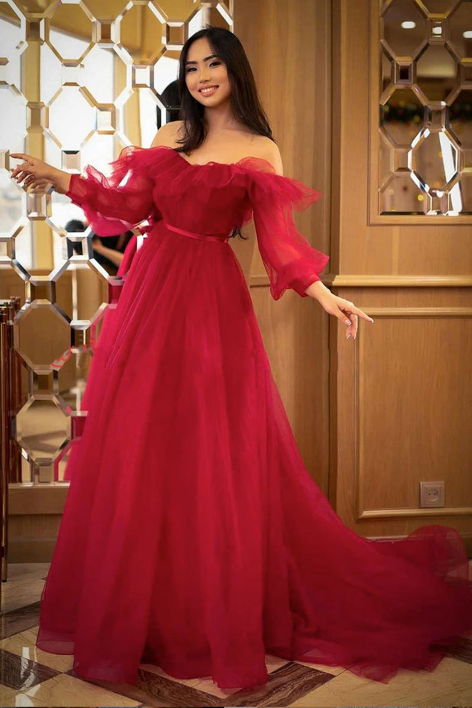 Princess Off Shoulder Long Sleeves Red ...